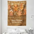 thumbnail image 1 of Gingerbread Man Tapestry, Funny Watercolor Cookies on Wooden Boards Delicious Xmas Pastry, Wall Hanging for Bedroom Living Room Dorm Decor, 60W X 80L Inches, Brown Orange White, by Ambesonne, 1 of 2