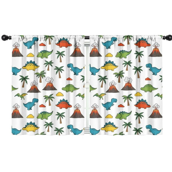 Blackout Kids Curtains,Dinosaurs Volcano Palm White Pattern Childrens Insulated Curtains Set Of 2,Bedroom Essentials,Toddler Room Decor 42"x54"