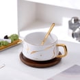 thumbnail image 2 of Elegant Gold Inlaid Ceramic Tea Cup With Wooden Saucer For Coffee Cappuccino And Stone Pattern Design, 2 of 9