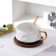 thumbnail image 2 of Taza De Té De Cerámica De 12 Oz Con Platillo De Madera. Taza De Café De Cerámica. Taza De Capuchino. Elegante Incrustación Dorada. Modelo Con Diseño De Piedras Para Mujer., 2 of 2