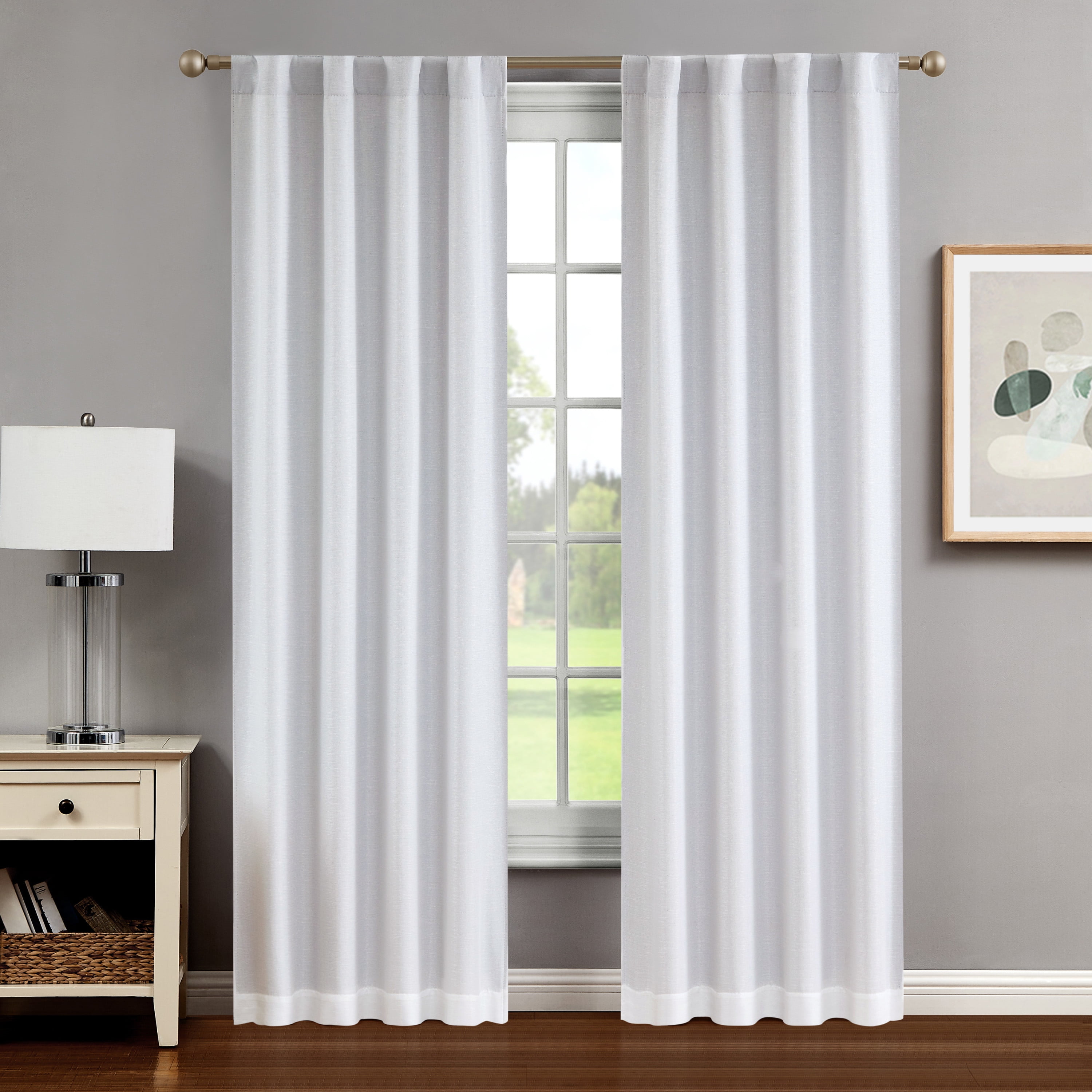 Tobie Blackout Window Curtain Panels with Tiebacks, Back Tab,  White, 38" x 96"
