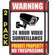 ATX Custom Signs - Warning 24 Hour Surveillance Sign Private Property No Trespassing Signs Pack of 2 - Size 8 x 12