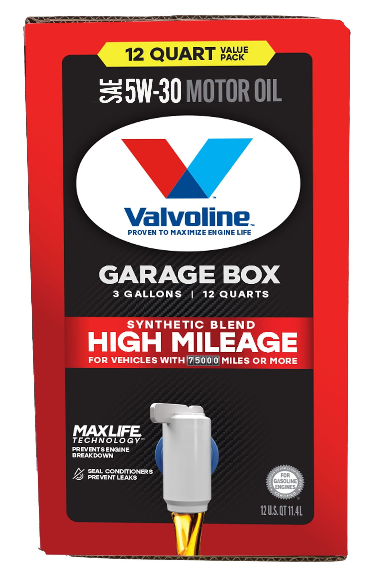 (2 pack) Valvoline High Mileage MaxLife 5W-30 Synthetic Blend Motor Oil 12 QT Garage Box