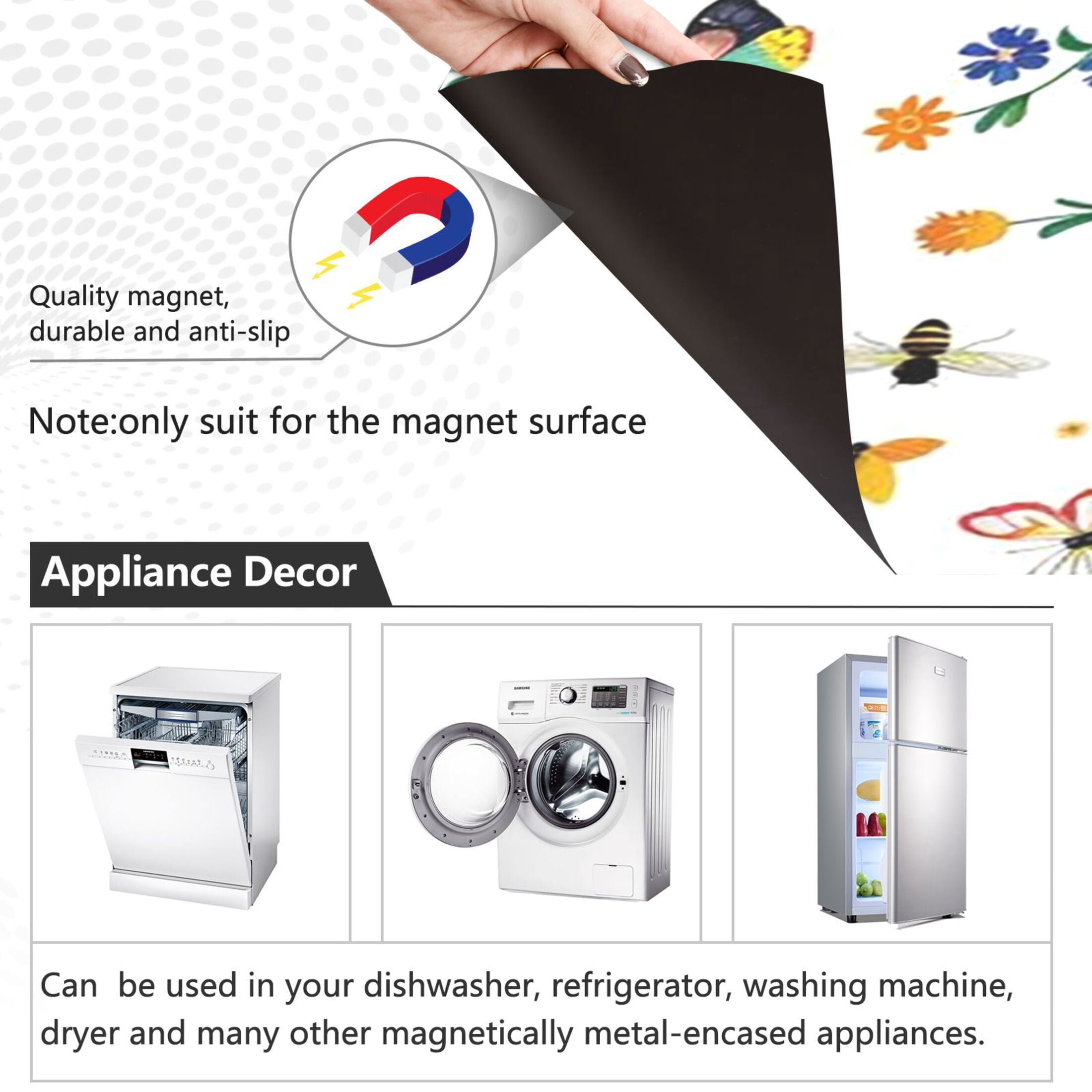 Dishwasher Magnetic Sticker 23x26 Inch Refrigerator Magnetic Sticker Washing Machine Magnetic Sticker Kitchen Panel Magnetic Sticker Home Decor Multicolored Butterflies and Flowers