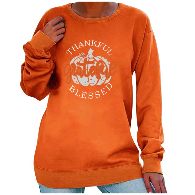 Pompotops Pull Sweatshirt Oversize en Molleton à Manches Longues Imprimé L'action de Grâce Women