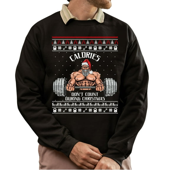 Christmas Sweatshirt, Calories Don't Count During Christmas Funny Gym Sweatshirt, Muscular Santa Ugly Holiday Jumper, Festive Fitness Gift for Weightlifters & Bodybuilders