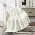 thumbnail image 3 of Faux Fur Throw Blanket for Couch - Soft Checkered Fuzzy Plush Cozy Throw Gift Blankets for Women,Cream White Boho Blanket for Sofa Bedroom Living Room.50 * 60 Inches, 3 of 7