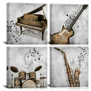 LoveHouse Music Canvas Wall AIF4 Art Muisc Pictures for Wall Jazz Guitar Piano Saxophone and Drum Painting Poster Prints