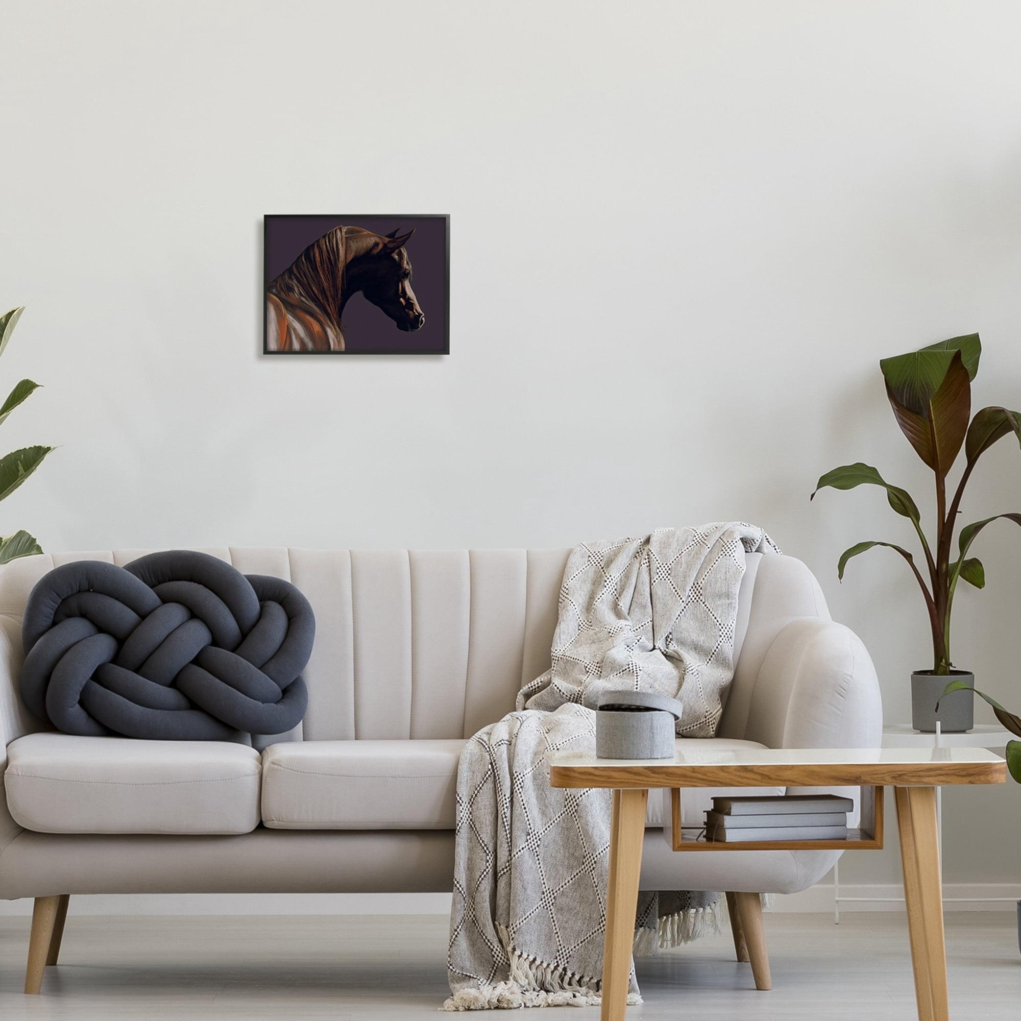 Stupell Industries Dark Horse Animal Portrait Animals & Insects Painting Gray Framed Art Print Wall Art