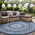 thumbnail image 4 of SIXHOME Outdoor Rugs 6'x6' Round Indoor Outdoor Rugs Waterproof Reversible Patio Rug Plastic Straw Lightweight Outdoor Carpet for RV Camping Deck Balcony Graden Beach Boho Porch Decor Blue, 4 of 5