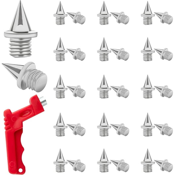 50pcs Track Spikes Replacement 1/4 Inch with Spike Wrench Kit, Sturdy Steel Cross Country Spikes Pyramid Spikes for Track Shoes Sports Sprint Shoes Long Jumping Running Jogging Hiking