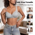 thumbnail image 4 of VEOFUX Women's Wireless Front Closure Bra - Seamless Ribbed Knit Comfort Bra with Wide Straps, No Underwire Support Bralette for Everyday Wear, Gray, 4 of 10