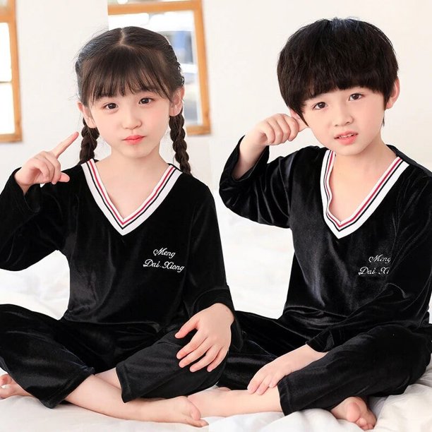 Conjunto de pijamas de terciopelo Coral de Navidad para niños de Año Nuevo, pijamas para niñas, ropa de dormir de manga larga de franela cálida para invierno, ropa de casa para niños