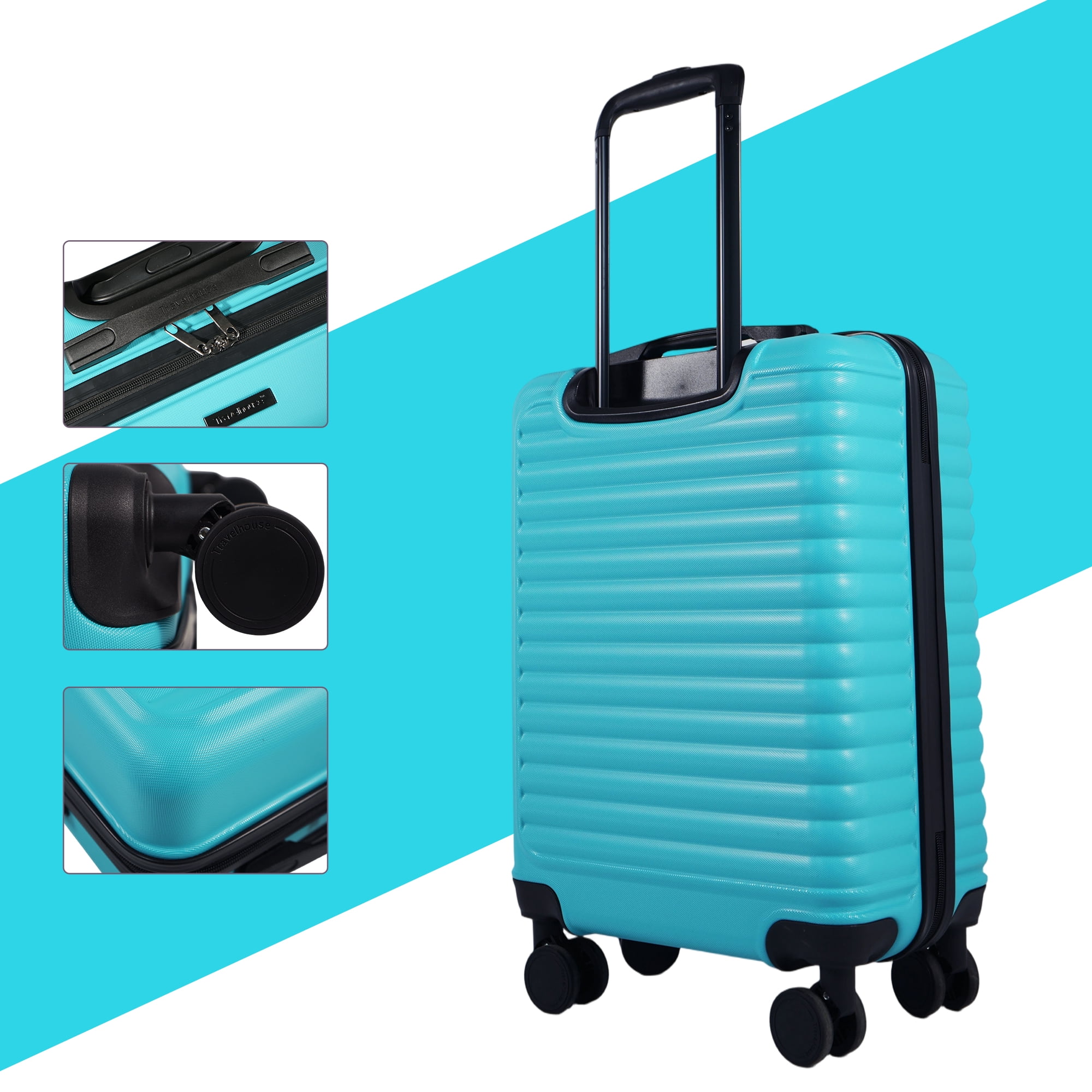 Travelhouse 20" Underseat Hard-Sided Carry-On Luggage, Spinner Wheels, ABS,Light Blue