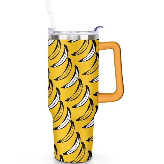 40 oz Banana Tumbler Handle Flip Straw Lid Travel 40oz Banana Tumblers Lids Straws Vacuum Insulated Leak Proof Stainless Steel Mug Cup Gifts for Men Women