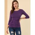 thumbnail image 3 of Allegra K Blusa Acanalada De Manga Larga Con Cuello Redondo Para Mujer Top Entallado Informal Morado oscuro XS, 3 of 6