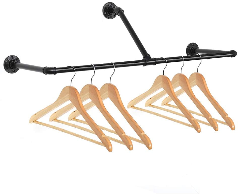Inch Industrial T-Bar Pipe Coat Hanger Clothing Rack Heavy Duty Garment Rack Black 32.68 HAITRAL Wall Mounted Clothes Rack 