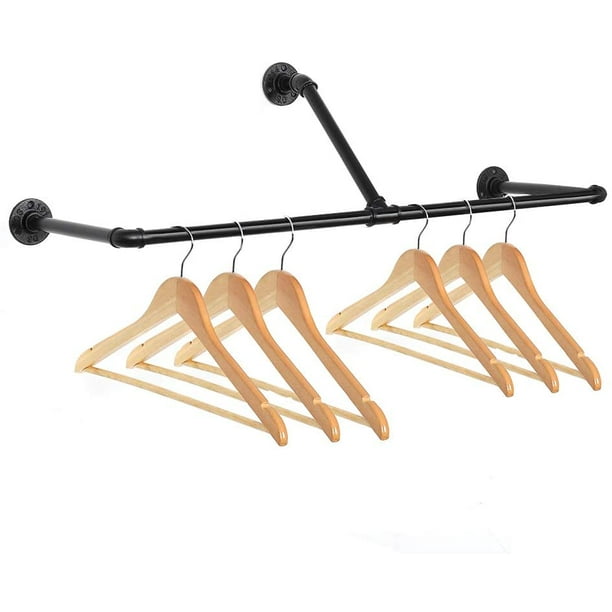Wall Mounted Clothes Rack, 32.68-Inch Industrial T-Bar Pipe Coat Hanger ...