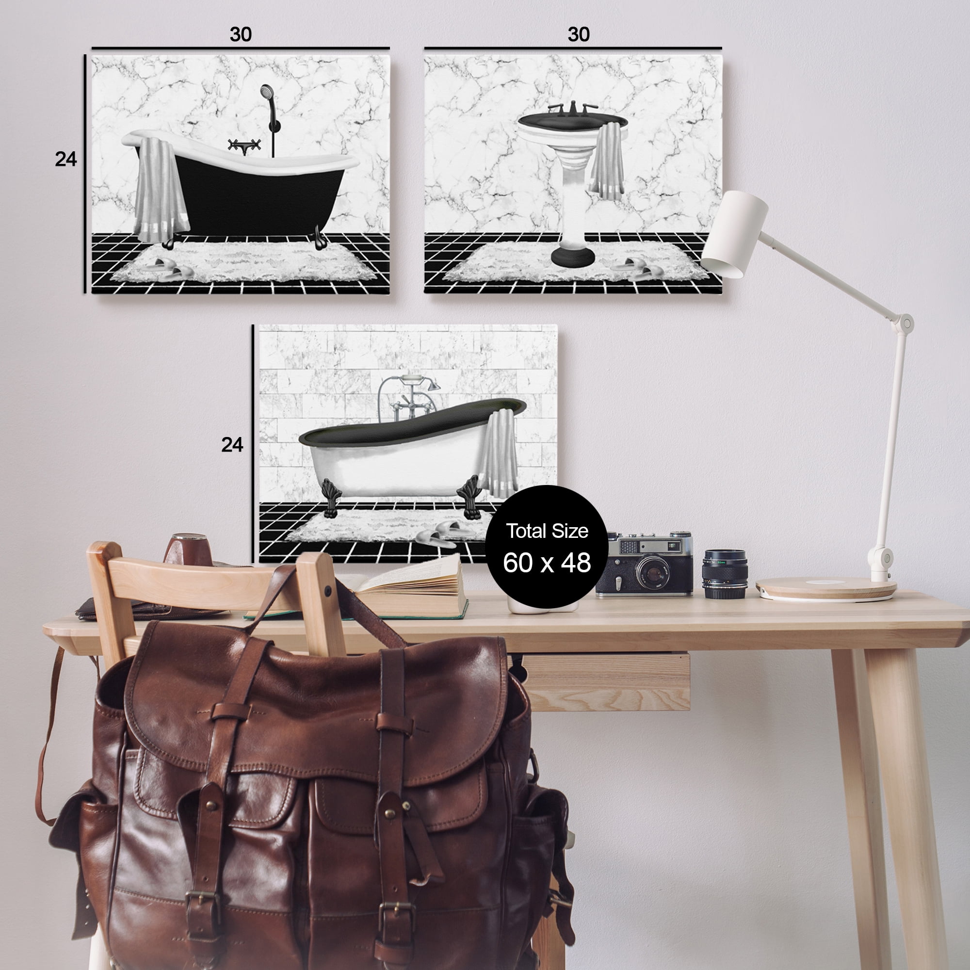 Stupell Industries Modern Marble Bathroom Typography Painting Gallery Wrapped Canvas Art Print Wall Art, 30 x 24, Set of 3