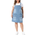 thumbnail image 2 of Agnes Orinda Women's Plus Size Denim Overalls Dress Adjustable Strap Bib Suspender Summer Casual Midi Jeans Dresses with Pockets 3X Light Blue, 2 of 6