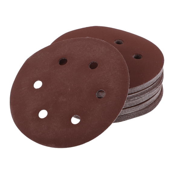 Unique Bargains 50 Pcs 6inch 6 Hole 800 Grit Universal Sanding Discs - Round Hook and Loop Sandpaper - White Paper Red