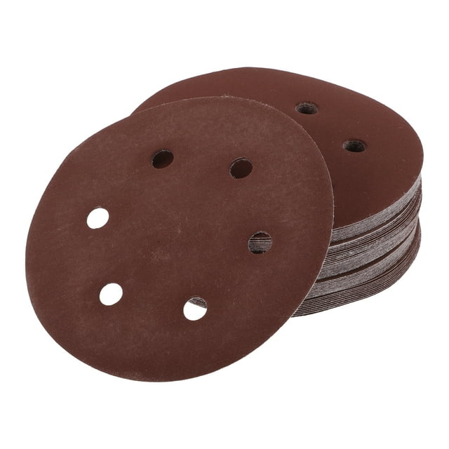 Unique Bargains 50 Pcs Disques de Ponçage Universels 6 Pouces 6 Trous 800 Gravillons - Papier Peint Rond à Crochets et Boucles - Papier Blanc Rouge