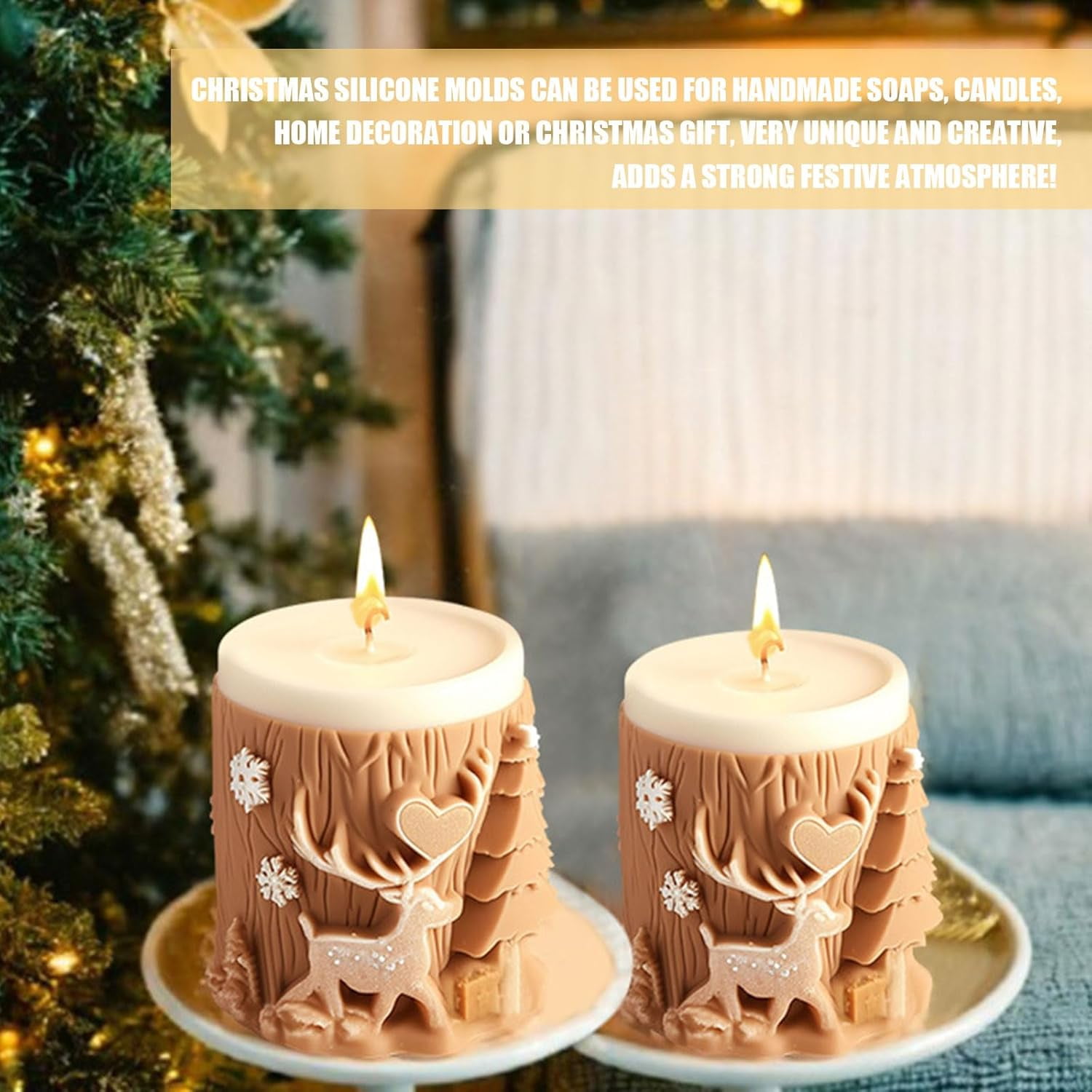 ABCISI Elk Candle Moulds for Candle Making, Deer Pattern Pillar Candle Mold, Christmas Reindeer Silicone Mold for Soy Wax Candle, Aromatherapy Candle, Gypsum, Plaster, Home Decor (Elk Molds)