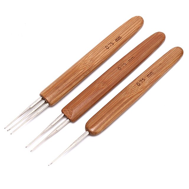 Gancho de ganchillo de acero de tacto suave, agujas de rastas de madera de 0,75 Mm, gancho de ganchillo para trenzas, 1 ud./3 uds. Gao Jinjia LED