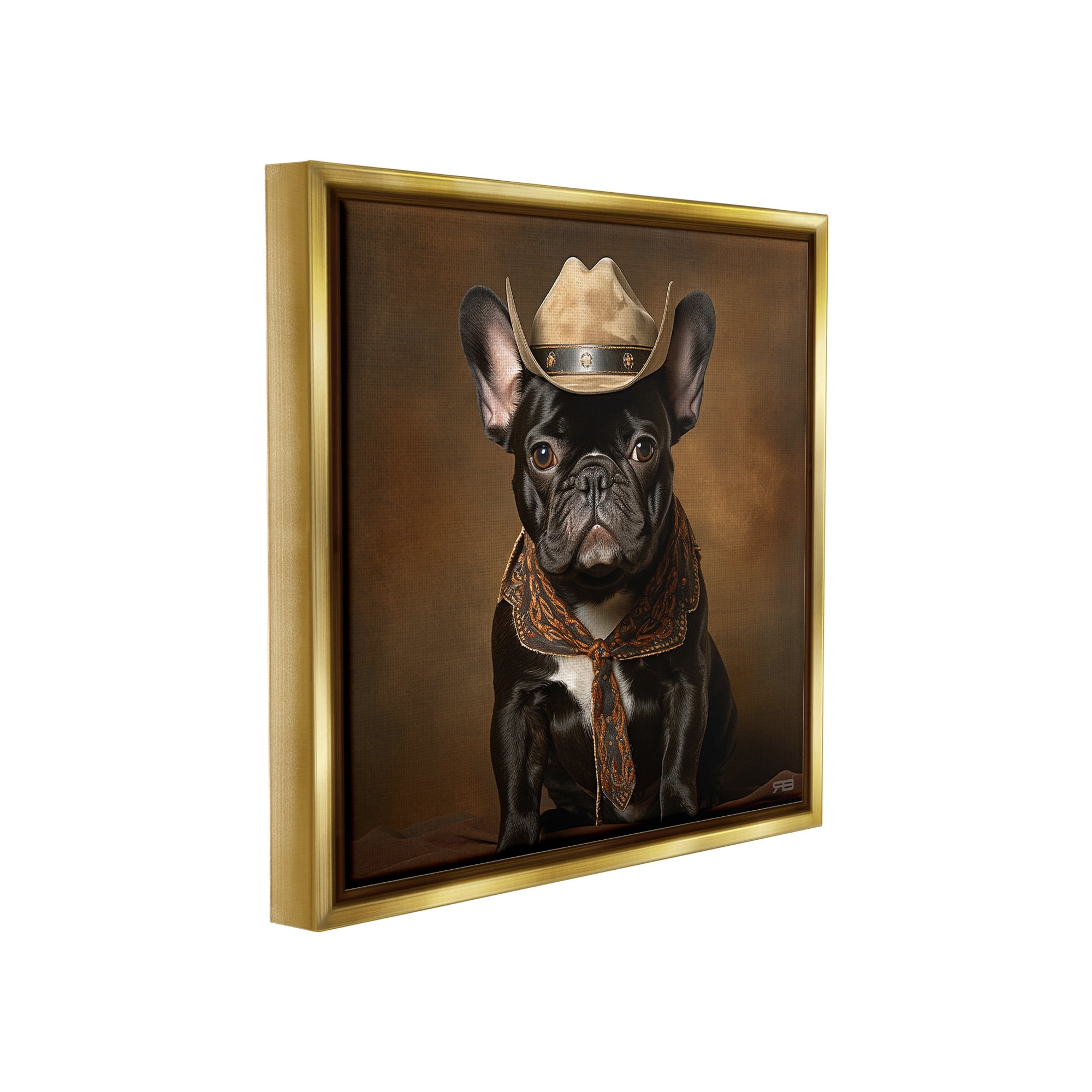 Stupell Industries French Bulldog Portrait Animals & Insects Painting Gold Floater Framed Canvas Art Print Wall Art, 25 x 25