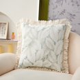 thumbnail image 2 of Linen Fabric Cushion 17.72x17.72in - Summer Cotton Woven Chair Pad with Fringed Edges, Zipper Cover for Office/Dining Chair (Green)​, 2 of 6