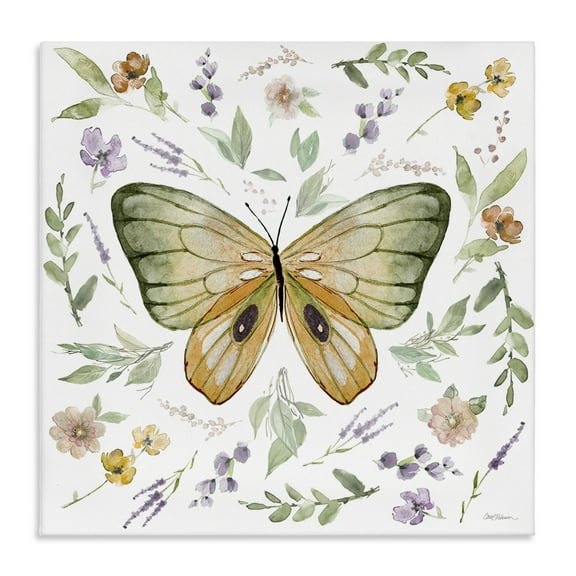 Stupell Industries Cottage Butterfly Botanicals Animals Painting Wrapped Canvas Art Print Wall Art, 17 x 17