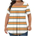 thumbnail image 2 of Plus Size Short Sleeve Tops Womens 1X-5X Square Neck Striped Summer Loose Tunic Tee Shirts with Pleats (2XL, Orange), 2 of 5