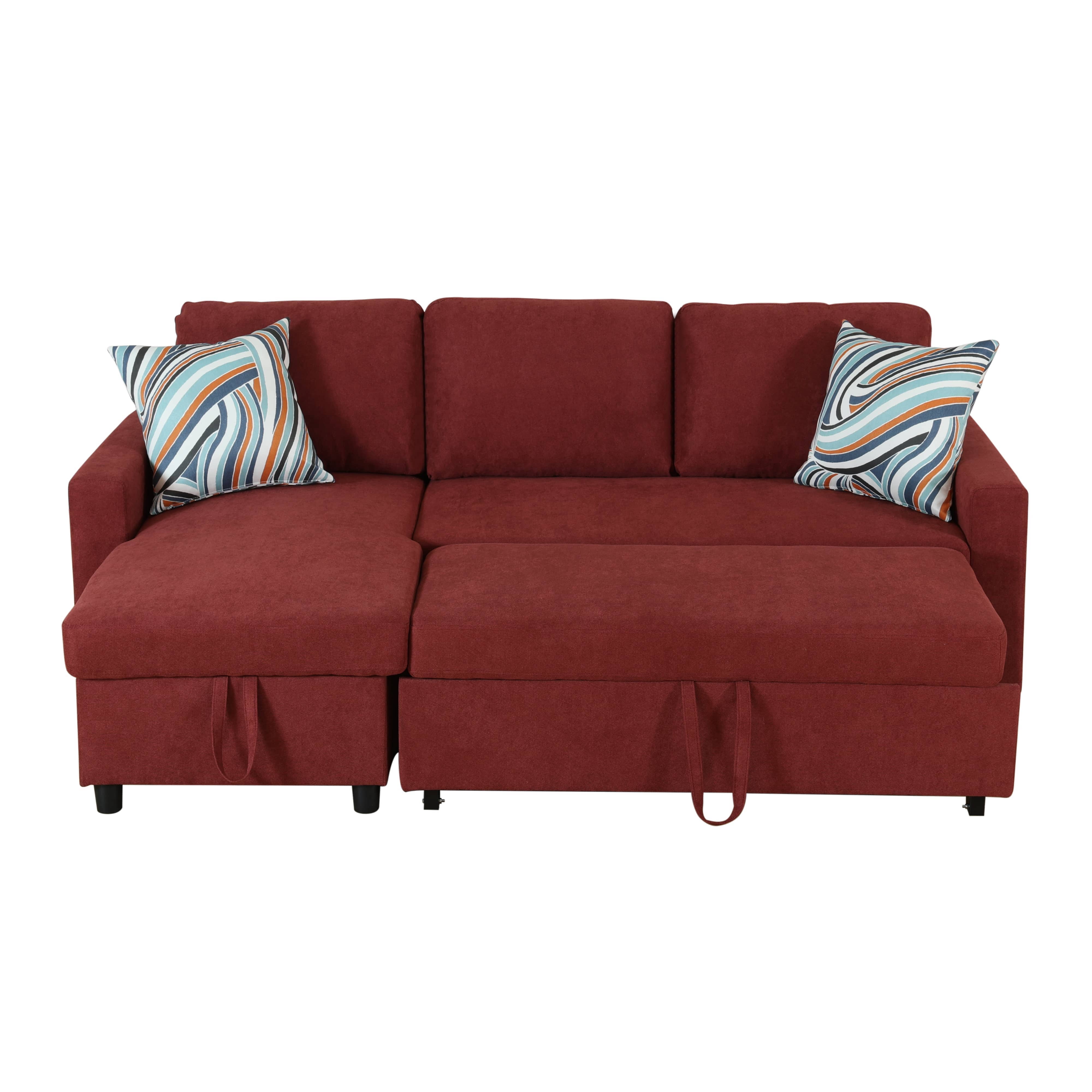 MAYEERTY 83.6" Convertible Fluffy Fabric 2-Piece Couch Upholstered Loveseat with Plush Velvet Texture Sofa Bed，Red