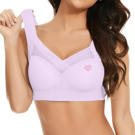 Seamless Bra - Womens No Underwire Comfort Push up Bras Soft Wireless Bralette Full Cover Sport Everyday Bra for Seniors Ice Silk Rhinestone Printed Bralettes Purple XXL