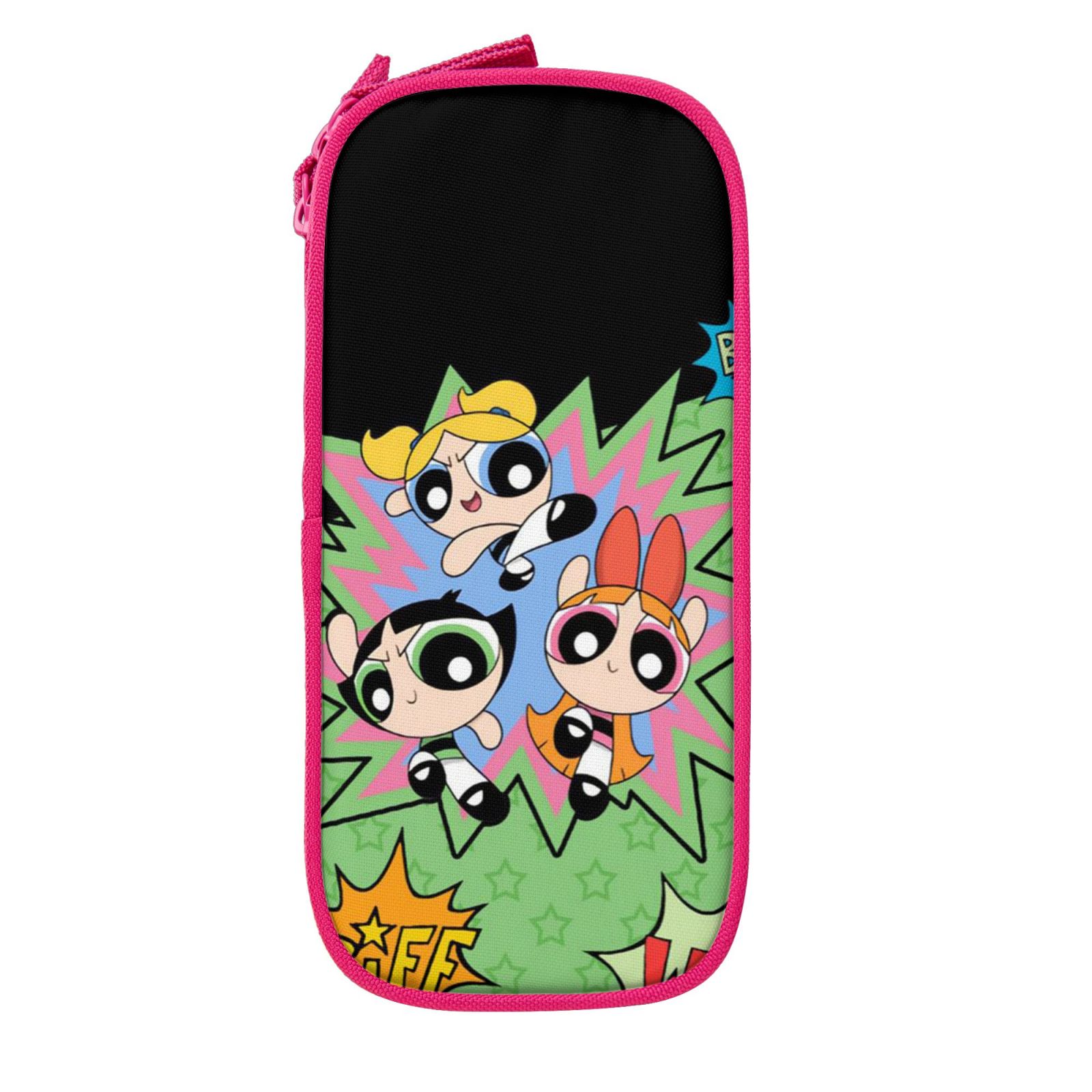 The Powerpuff Gi-rls Pencil Case Large Capacity Pencil Pouch Penbag Office Stationery Organizer Travel Makeup Bag Pink