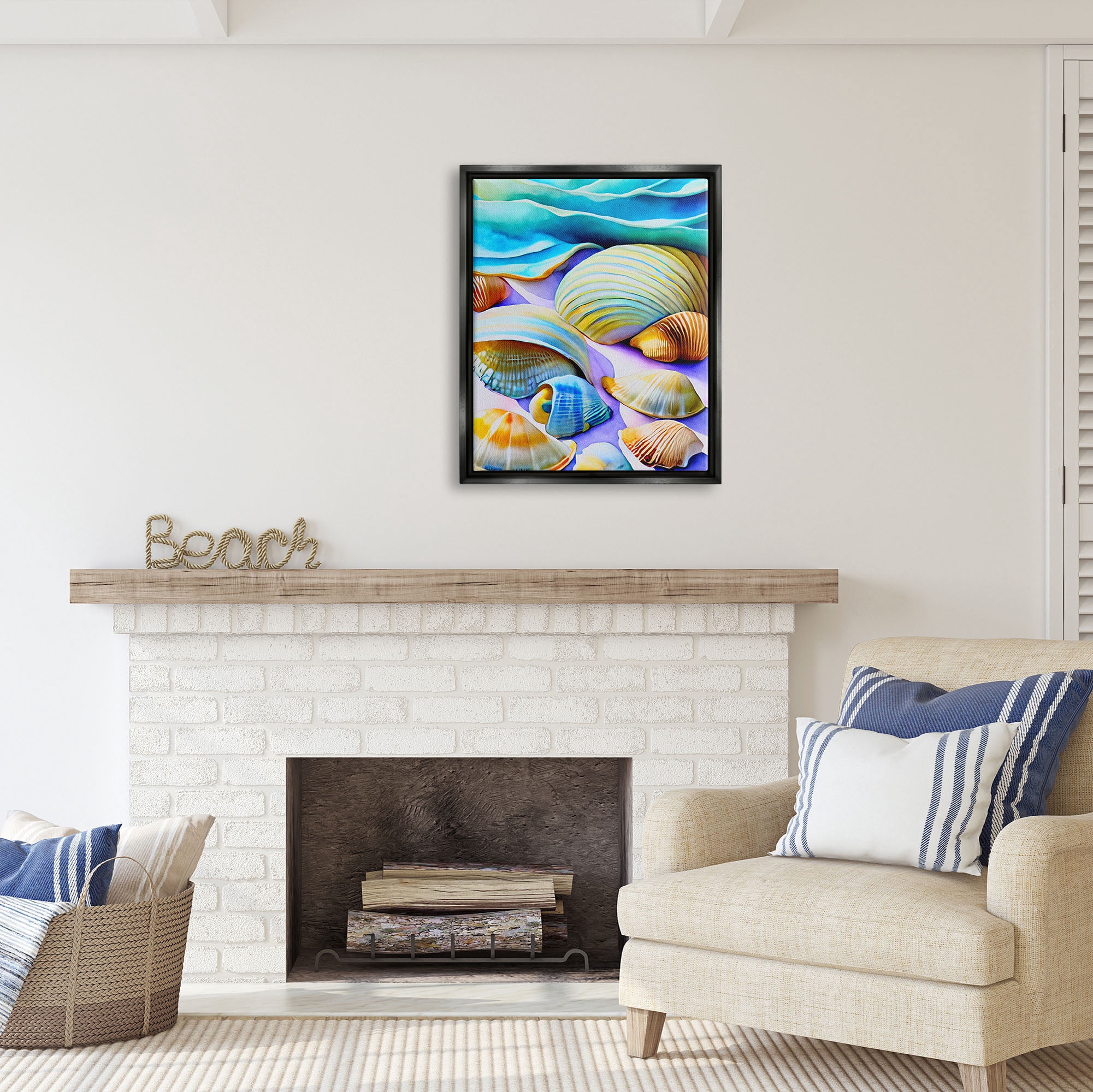 Stupell Industries Vivid Shells Abstraction Nature Painting Black Floater Framed Art Print Wall Art, 25 x 31