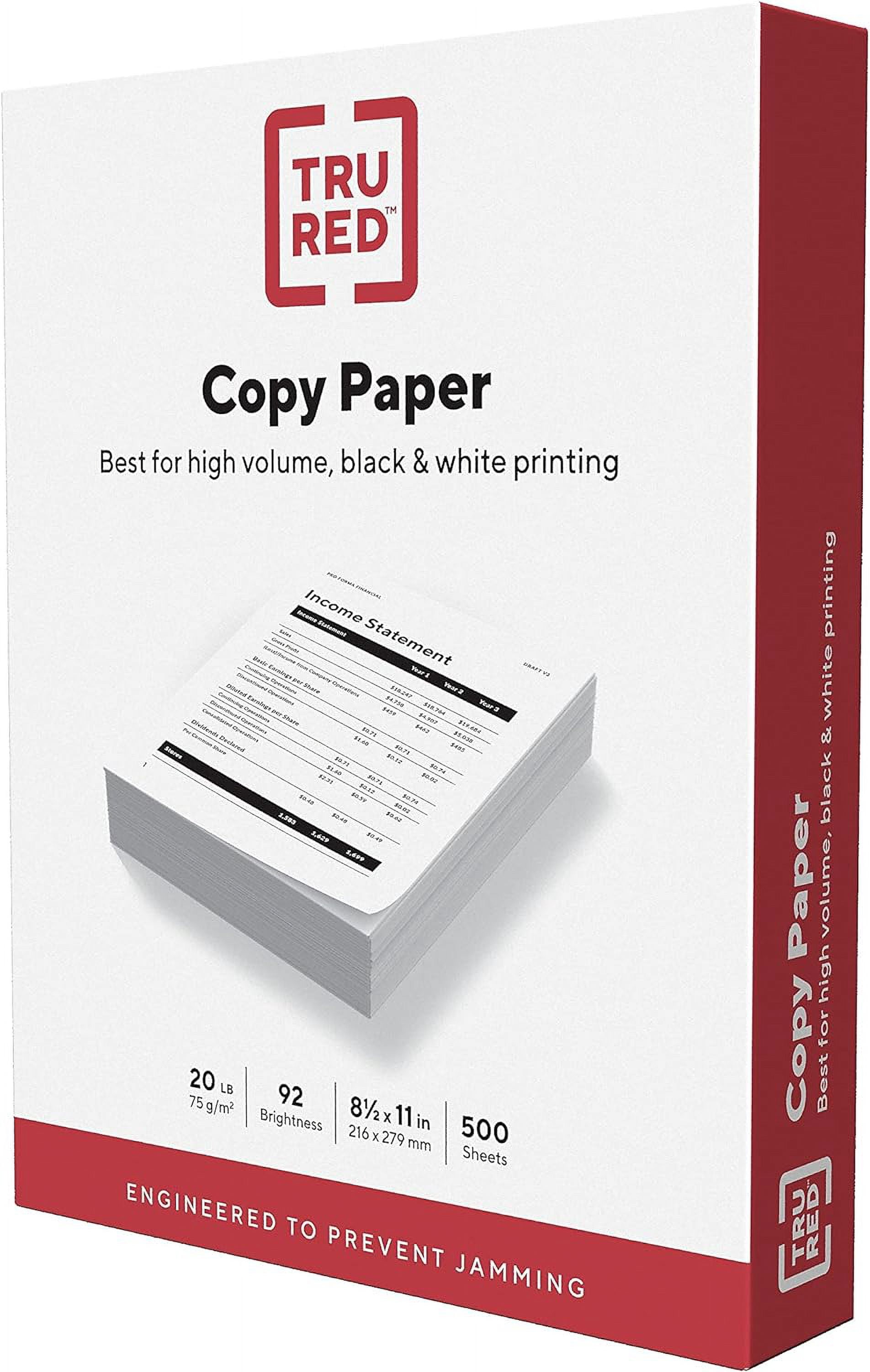 TRU RED 8.5 x 11-Inch Copy Paper, 20 lbs., 92 Bright, 500 Sheets/Ream, 8 Reams/Carton (TR59702)