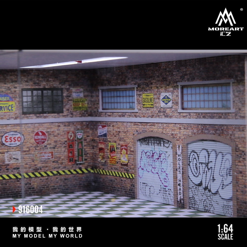 1:64 Scale Diorama Car Garage Model, LED Lighting Shown Scene Display Model, Diecast Car Model Display Case, Parking Lot Showcase, Showroom Scene Building Model Toy Gifts