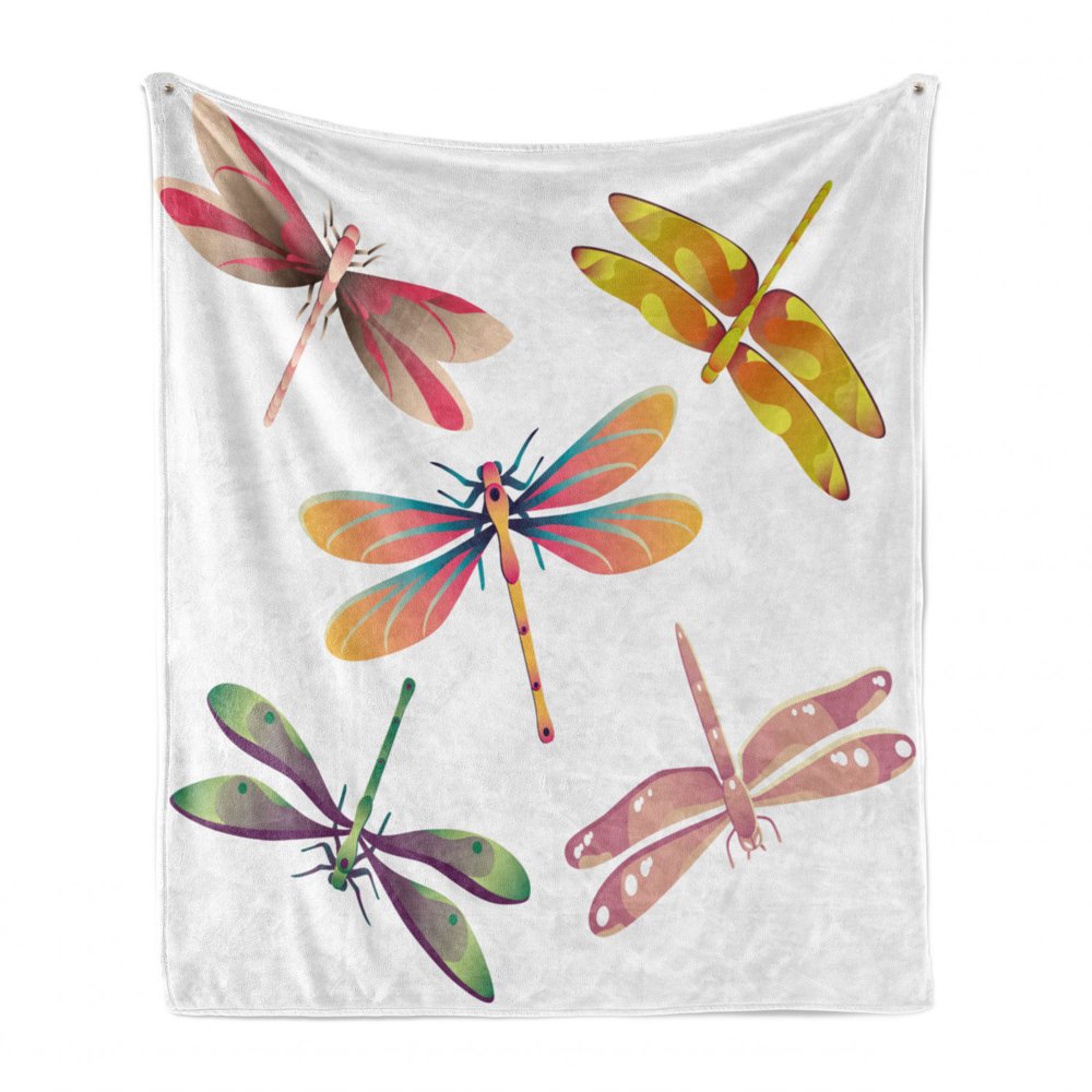 Dragonfly Soft Flannel Fleece Throw Blanket, 5 Bugs in Modern Abstract