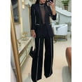 thumbnail image 4 of Women'S Fall Spring 2 Piece Blazer Outfits Business Casual Oversized Jacket Wide Leg Work Pants Dressy Suit Set Black XL, 4 of 8