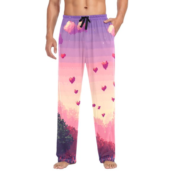 FORMRS Mens Pajama Pants with Pockets Sleepwear Lounge Bottoms Sizes S-2XL, Pixel Floating Hearts
