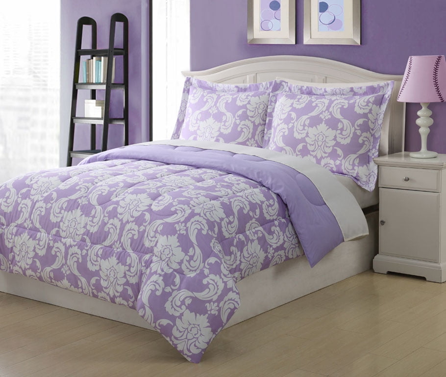 Full Microfiber Kids Dainty Bedding Comforter Set Purple Walmart Com
