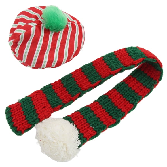 Conjunto de gorro y bufanda para perro, adorable gorro de punto navideño para mascotas, gatos, perros pequeños, medianos y grandes, rojo + verde M
