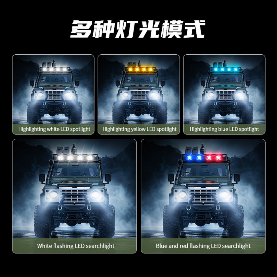 KF90 1/12 Scale 4WD RC Rock Crawler, 2.4GHz Full Proportional Off-Road Truck with Adjustable LED Lights & 60-Min Runtime, Splash Resistant, Green RC Car for Adults