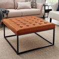 thumbnail image 2 of Partner Furniture Square Faux Leather Tufted Cocktail Ottoman in Orange Brown, 2 of 7