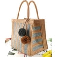 thumbnail image 2 of PIKADINGNIS Women Pompom Beach Straw Tote Bags Hand-Woven Summer Top-handle Handbag, 2 of 6