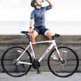 Hybrid Bike Men and Women,  700c Road Bikes with 24 Speed for Adults, City Bike with Front And Rear Disc Brake, White