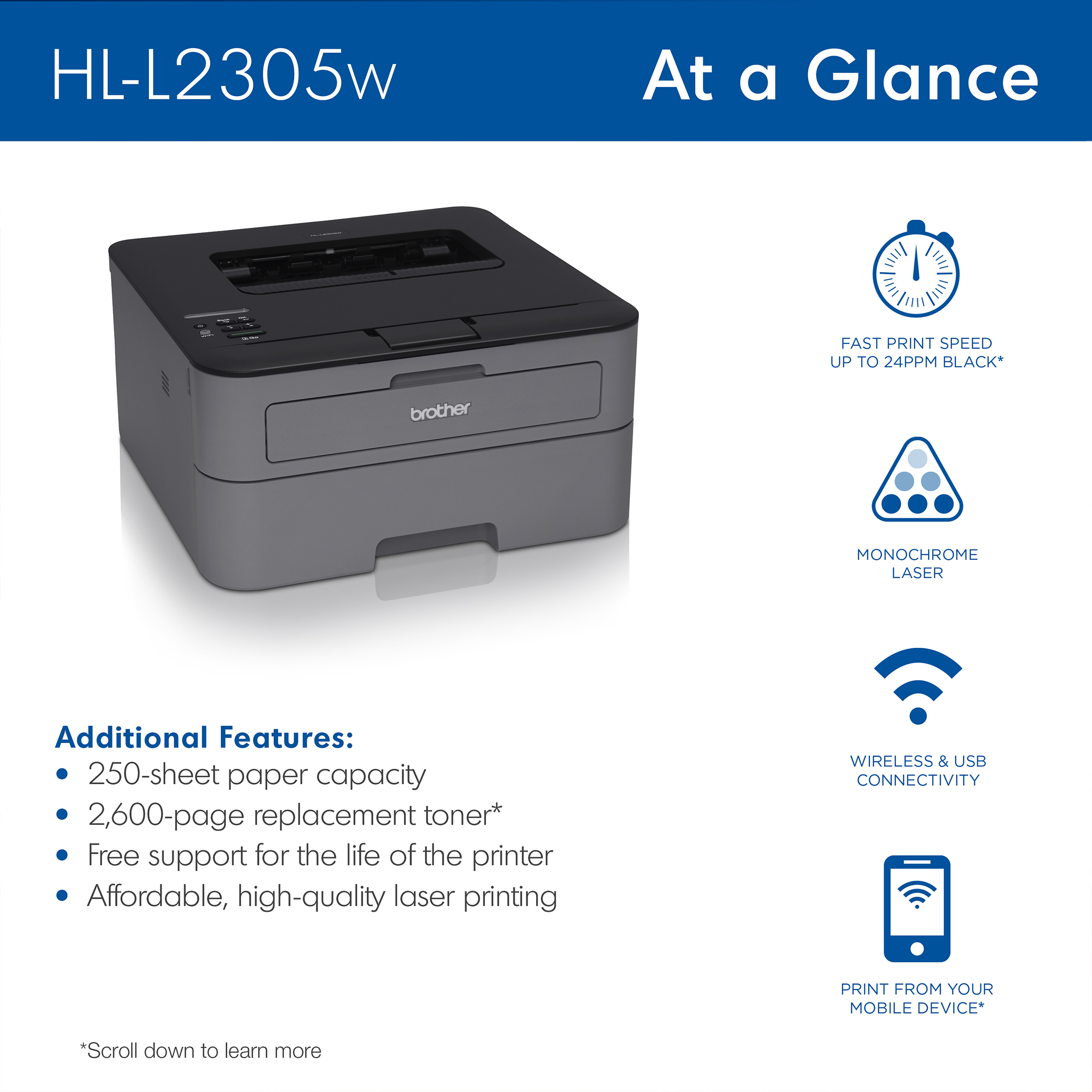 Brother HL-L2305W Compact Mono Laser Single Function Printer with Wireless and Mobile Device Printing¹, Restored - image 3 of 6