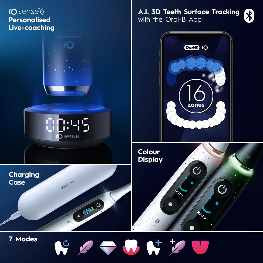 Oral-B iO Series 10 Rechargeable Electric Toothbrush with Ultimate Clean and Gentle Care Replacement Brush Heads, Black, and Charger