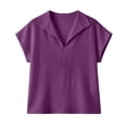 thumbnail image 3 of cocolona Linen Tops for Women Summer Lapel Short Sleeve Loose Blouse Dressy Casual Solid Color Blouses, 3 of 7